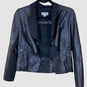 Coffee Shop Kids Faux Leather Draped Front Zip Pocket Black Jacket Youth Large